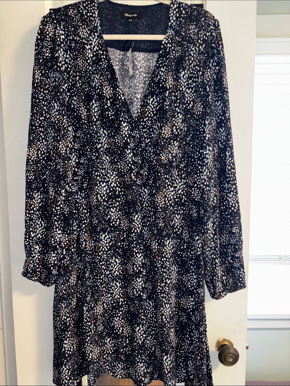 Madewell Black Speckled V-Neck Long Sleeve Dress